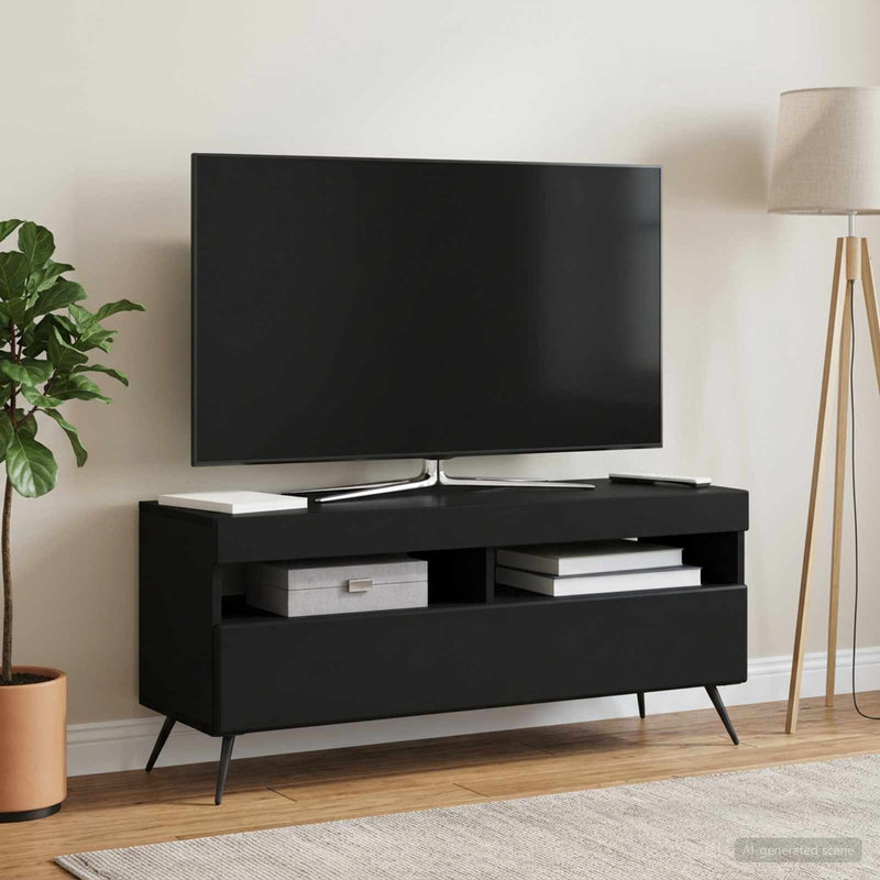 Cabinet TV cu LED Negru Lemn prelucrat