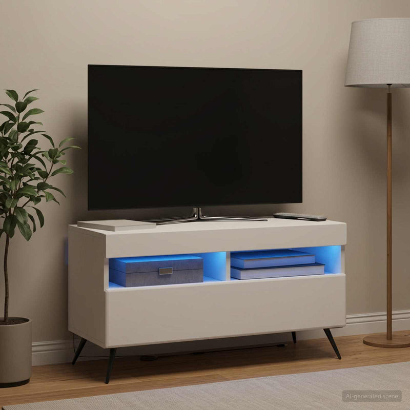 Cabinet TV cu LED Alb Lemn prelucrat