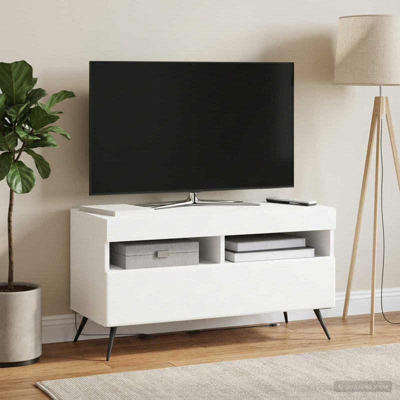Cabinet TV cu LED Alb Lemn prelucrat