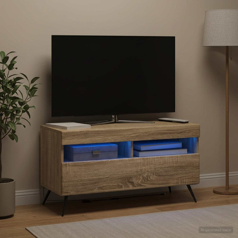 Cabinet TV cu LED Stejar Sonoma Lemn prelucrat
