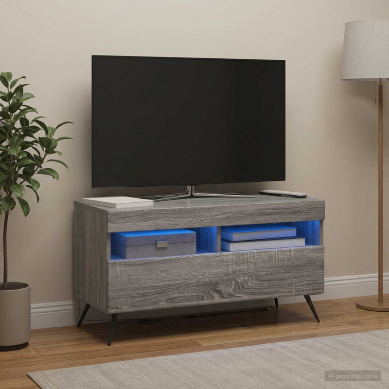 Cabinet TV cu LED Sonoma gri Lemn prelucrat