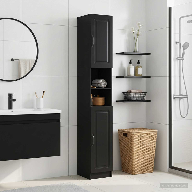 Cabinet de Baie cu Raft Deschis UTRECHT Negru 30 x 31 x 187 cm
