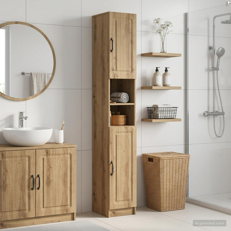 Cabinet de Baie cu Raft Deschis UTRECHT Stejar Artizanal