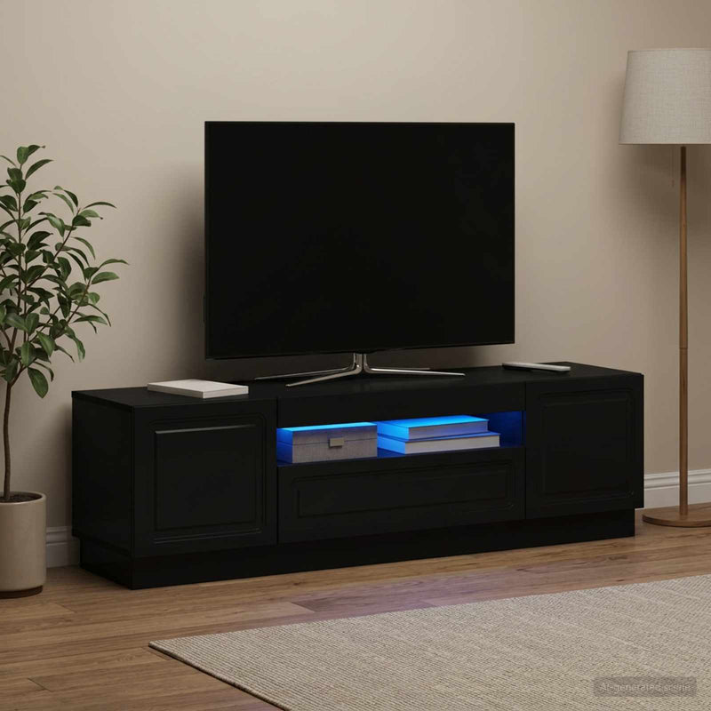Cabinet TV cu LED Negru Lemn prelucrat
