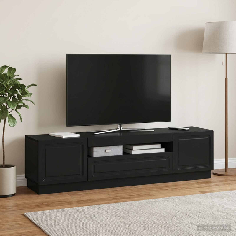Cabinet TV cu LED Negru Lemn prelucrat