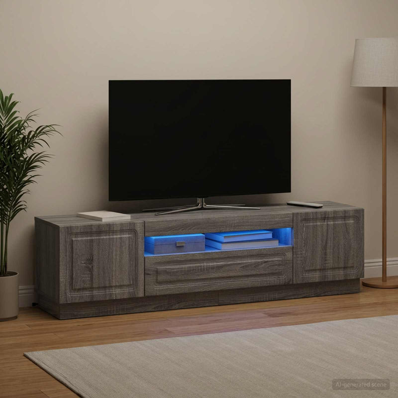 Cabinet TV cu LED Sonoma gri Lemn prelucrat