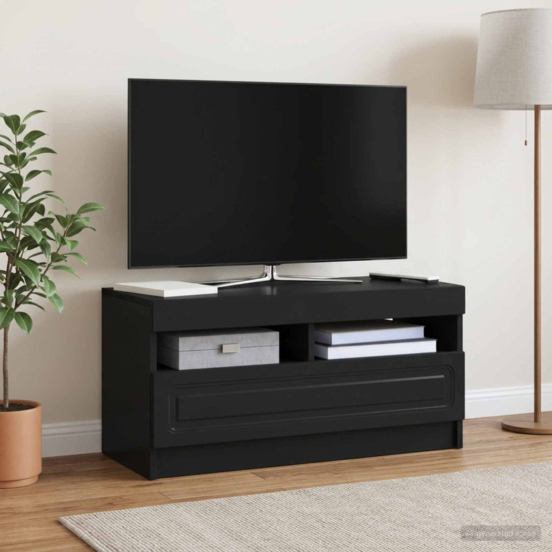 Cabinet TV cu LED Negru Lemn prelucrat