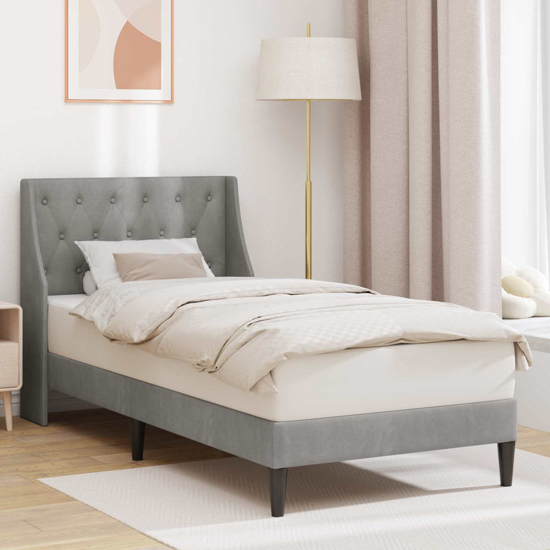 Cadru de pat cu headboard Gri deschis 90 x 190 cm Catifea