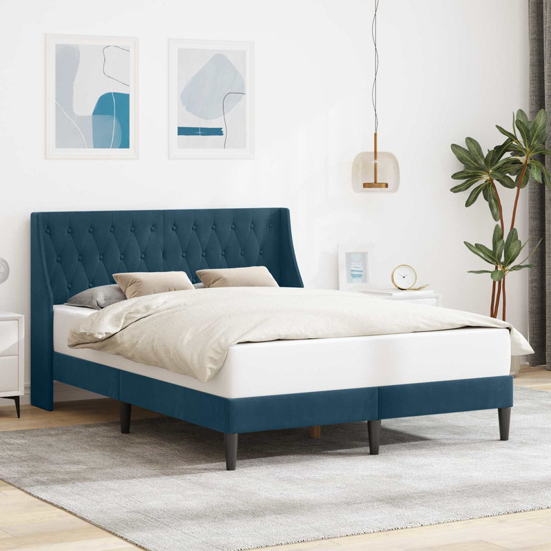 Cadru de pat cu headboard albastru 140 x 200 cm Catifea
