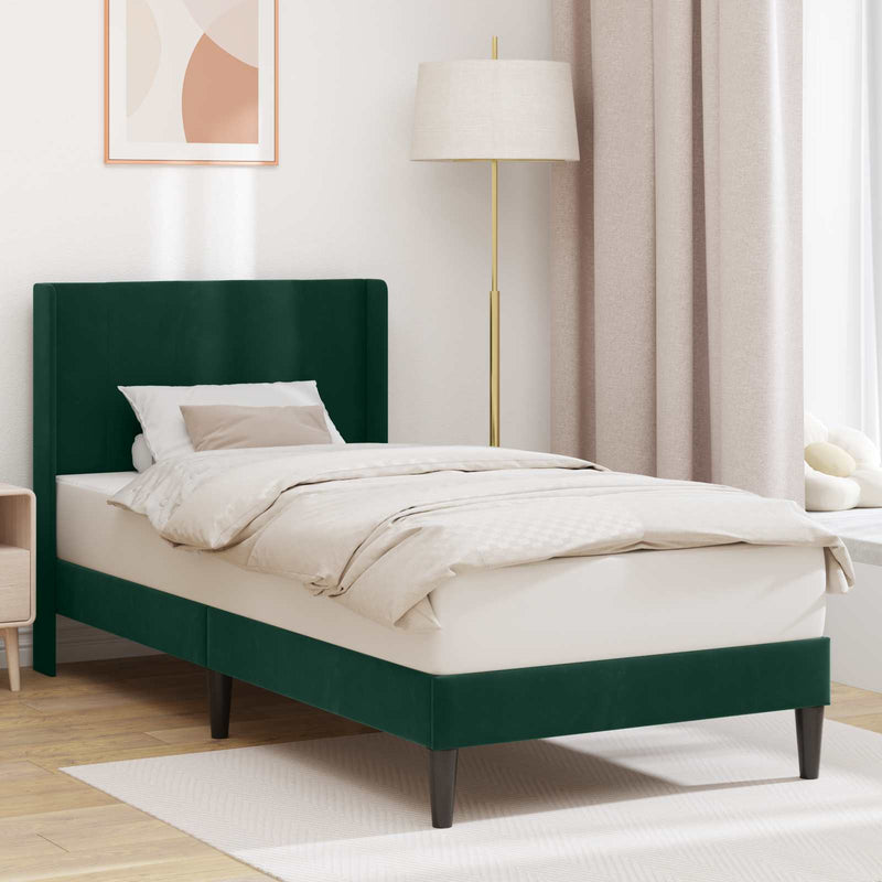 Cadru de pat cu headboard Verde închis 90 x 200 cm Catifea