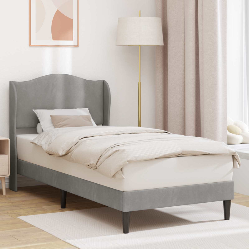 Cadru de pat cu headboard Gri deschis 90 x 190 cm Catifea