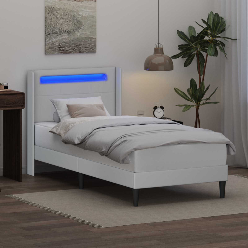 Cadru de pat cu benzi LED Alb 90 x 200 cm Piele artificială
