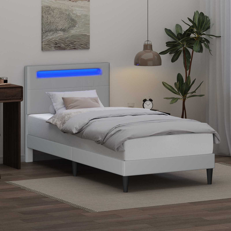 Cadru de pat cu benzi LED Alb 90 x 200 cm Piele artificială