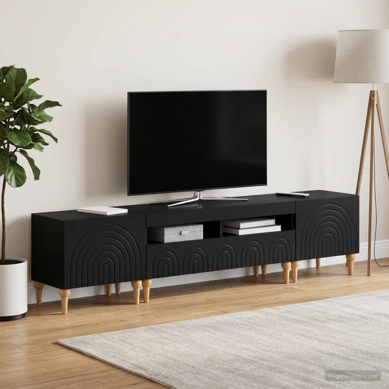 Set de 3 piese pentru TV cu LED Negru Lemn prelucrat