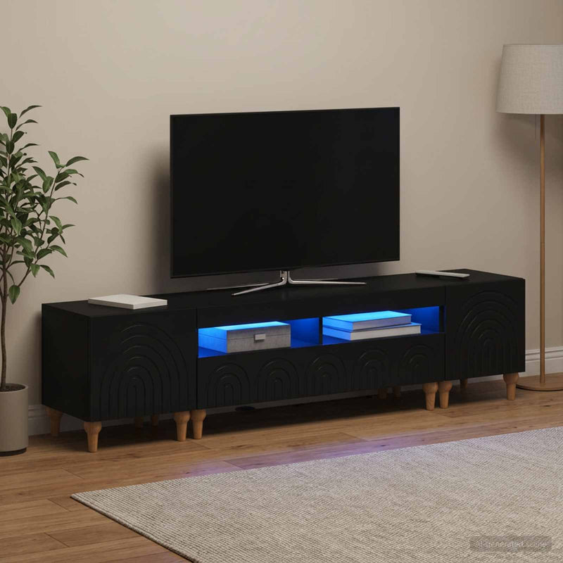 Set de 3 piese pentru TV cu LED Negru Lemn prelucrat