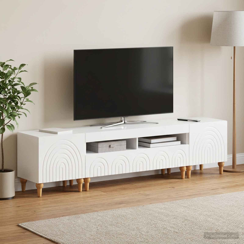 Set de 3 piese pentru TV cu LED Alb foarte lucios
