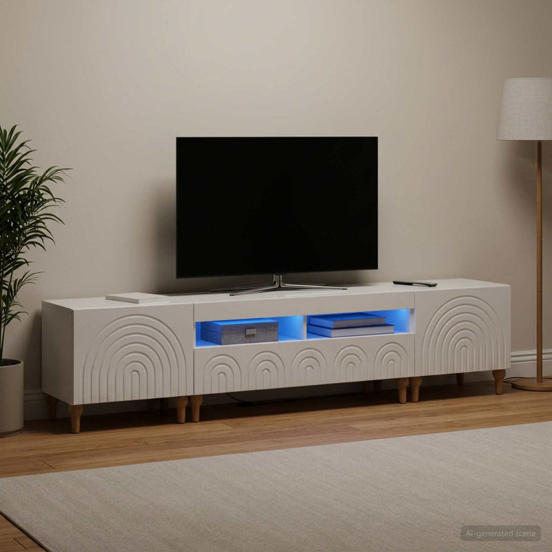Set de 3 piese pentru TV cu LED Alb foarte lucios