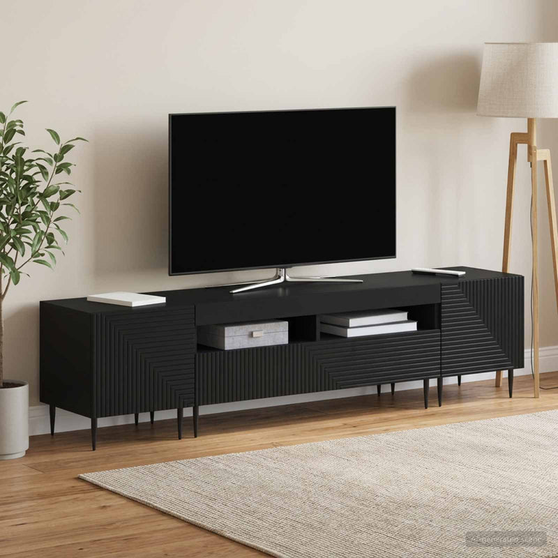 Set de 3 piese pentru TV cu LED Negru Lemn prelucrat