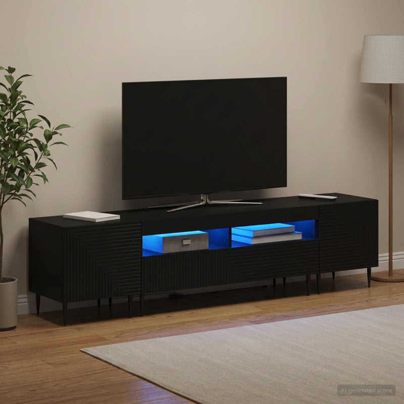 Set de 3 piese pentru TV cu LED Negru Lemn prelucrat