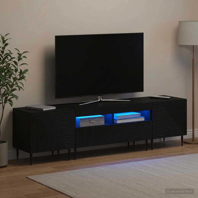 Set de 3 piese pentru TV cu LED Negru Lemn prelucrat
