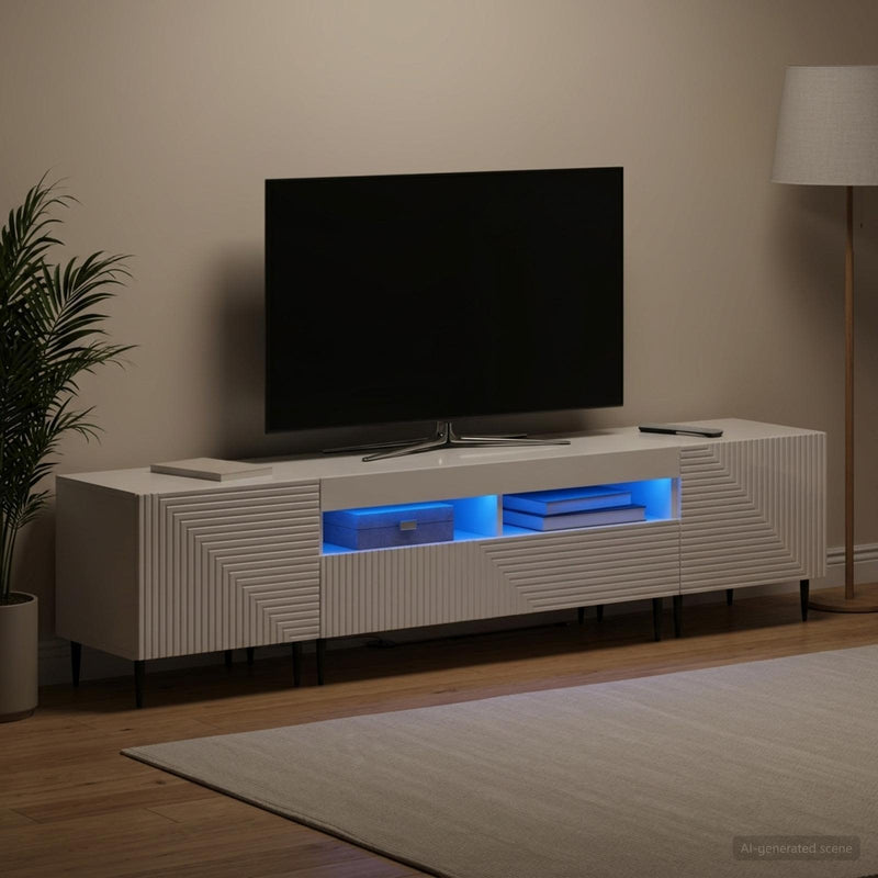 Set de 3 piese pentru TV cu LED Alb foarte lucios