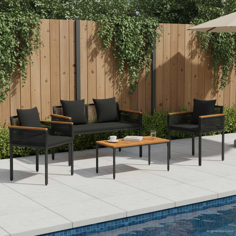 Set de Mobilier pentru Exterior 4 buc. Negru poliratan