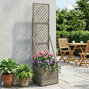 Ghiveci de grădină cu trellis Gri 35 x 30 x 135 cm poliratan