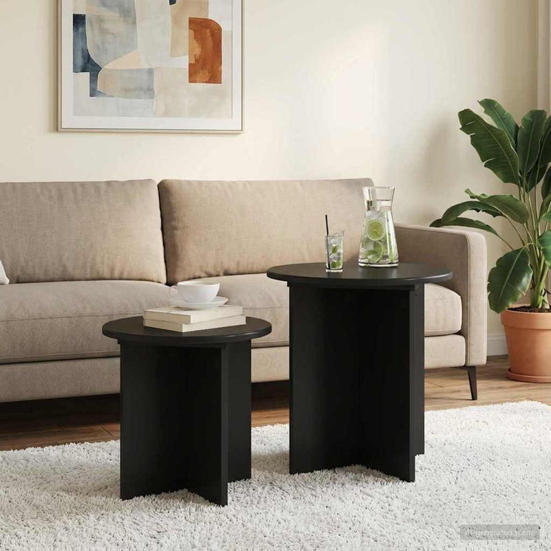 Set măsuțe laterale 2 buc. Stejar Negru Ø 45 x 45 cm