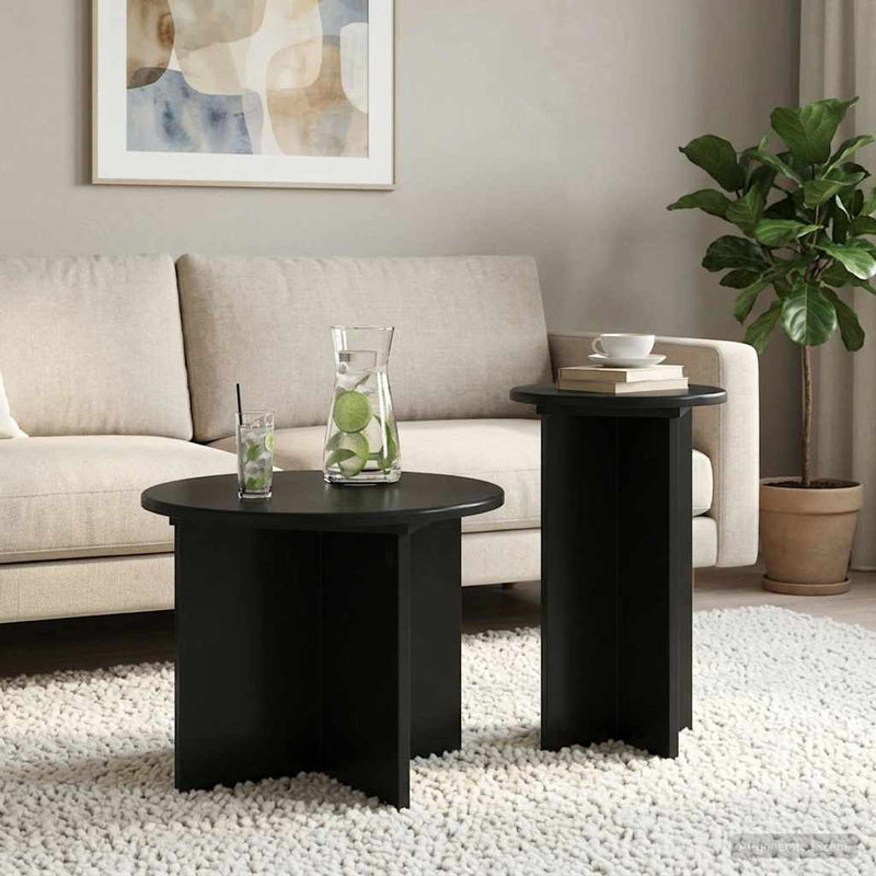 Set măsuțe laterale 2 buc. Stejar Negru Ø 45 x 35 cm