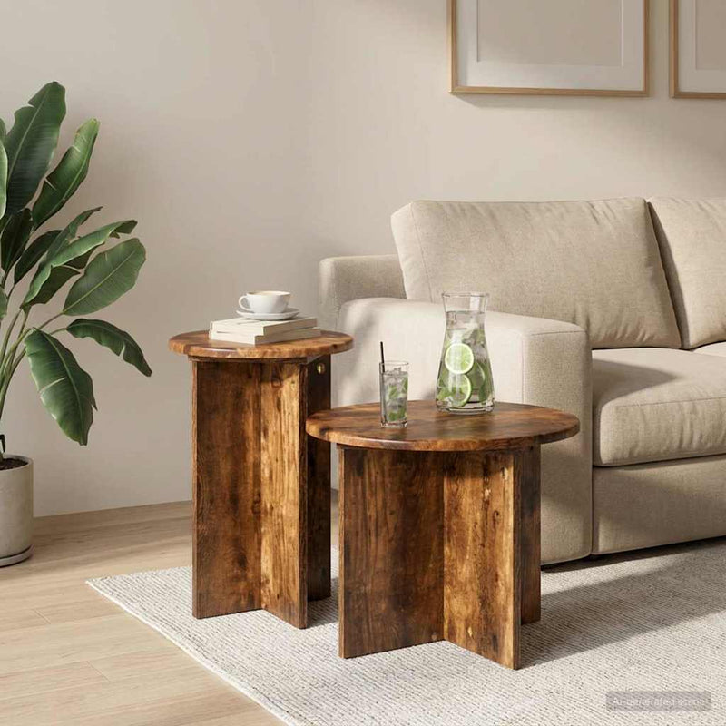 Set măsuțe laterale 2 buc. Stejar fumuriu Ø 45 x 35 cm