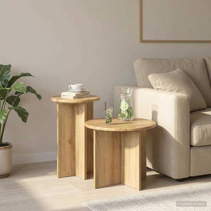 Set măsuțe laterale 2 buc. Stejar Artizanal Ø 45 x 35 cm