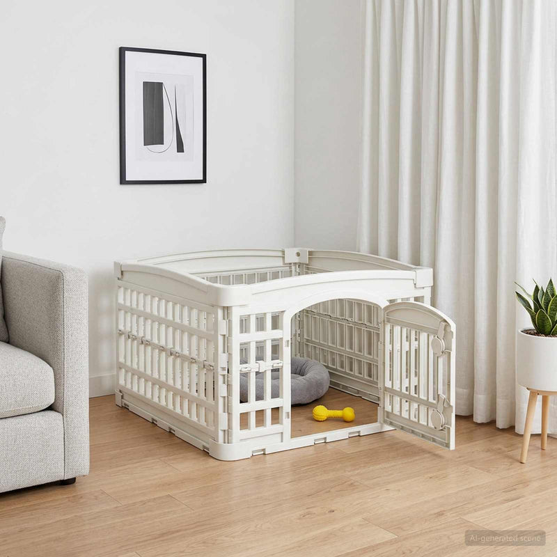 Spațiu de joacă pentru câini cu 4 panouri 60 x 60 x 38 cm Alb