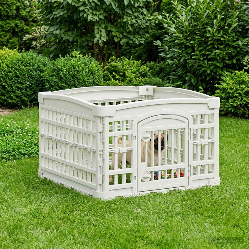 Spațiu de joacă pentru câini cu 4 panouri 60 x 60 x 38 cm Alb