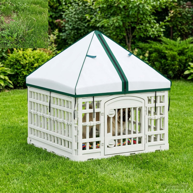 Paravan pentru câini cu 4 panouri și acoperiș 60 x 60 x 82 cm
