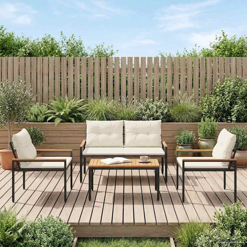 Set de Mobilier pentru Exterior 4 buc. 4-Locuri Alb crem