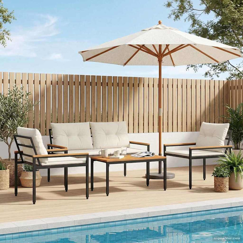 Set de Mobilier pentru Exterior 4 buc. 4-Locuri Alb crem