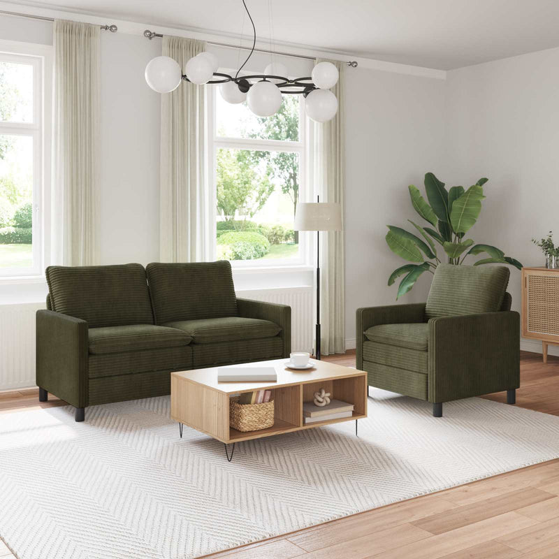Set de canapea 2 buc. Verde Poliester