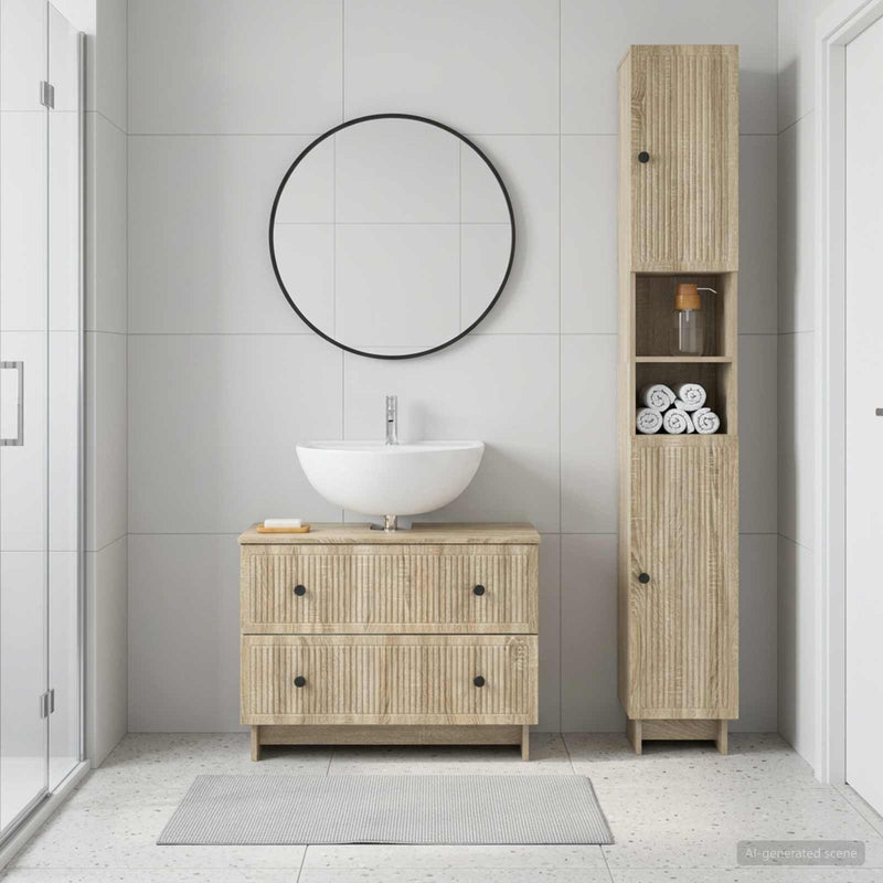 Set de dulapuri pentru baie, 2 piese EDE Stejar Sonoma