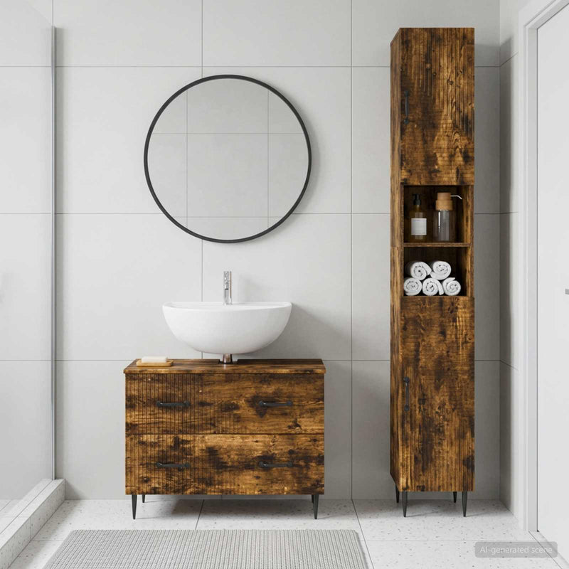 Set de dulapuri pentru baie, 2 piese HAARLEM Stejar fumuriu