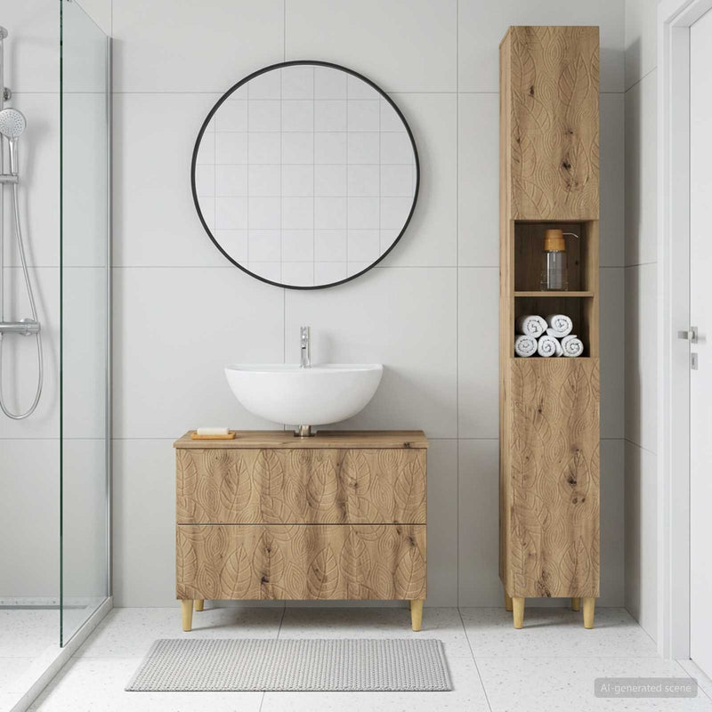 Set de dulapuri pentru baie, 2 piese DELFT Stejar Artizanal