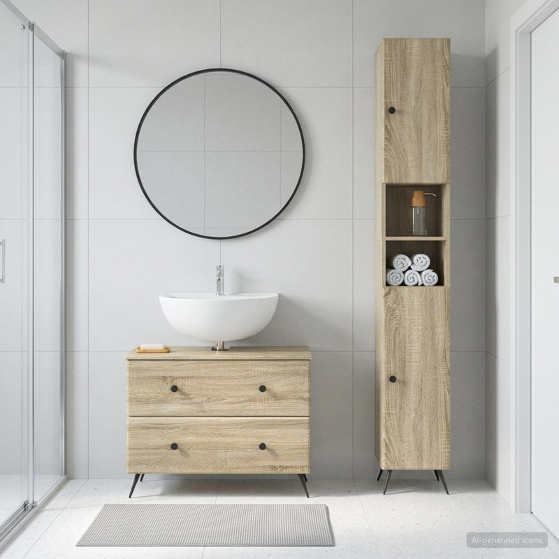 Set de dulapuri pentru baie, 2 piese BREDA Stejar Sonoma