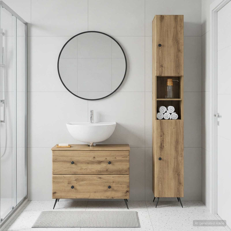 Set de dulapuri pentru baie, 2 piese BREDA Stejar Artizanal