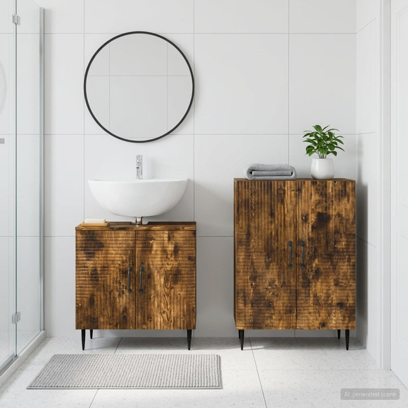 Set de dulapuri pentru baie, 2 piese HAARLEM Stejar fumuriu