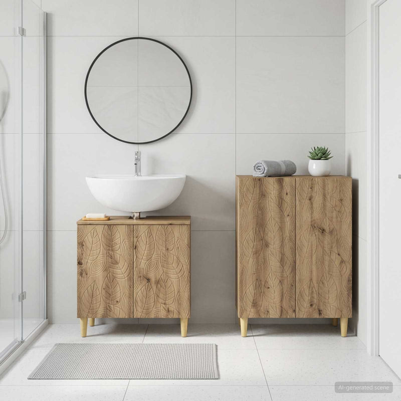 Set de dulapuri pentru baie, 2 piese DELFT Stejar Artizanal