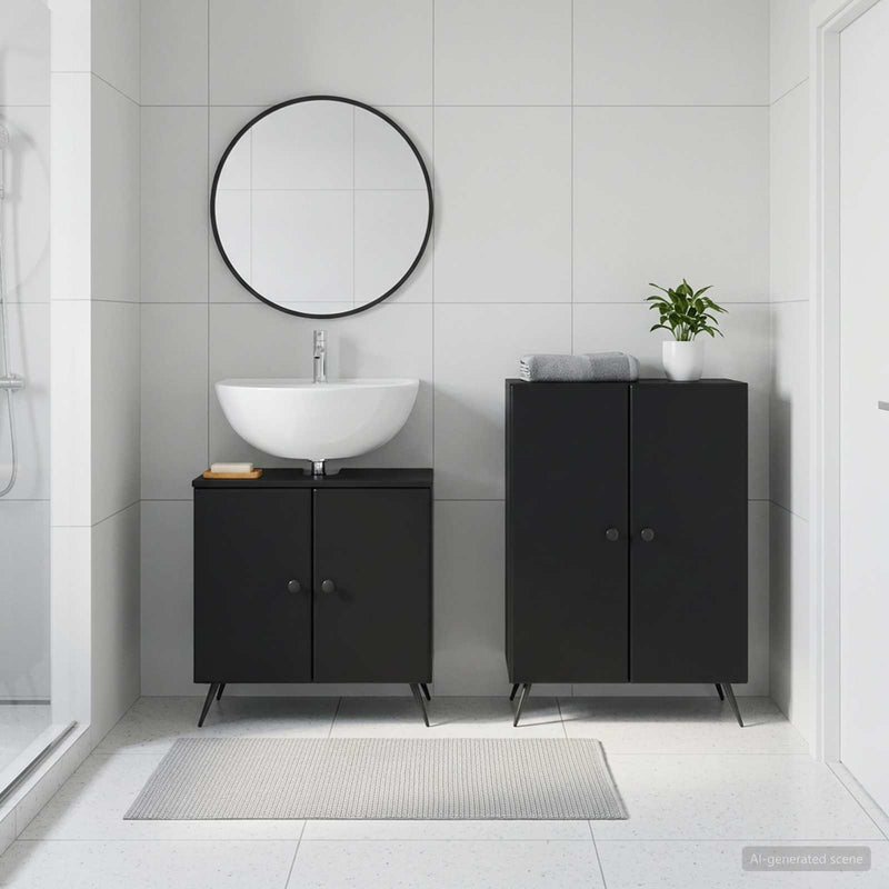 Set de dulapuri pentru baie, 2 piese BREDA Negru Lemn prelucrat