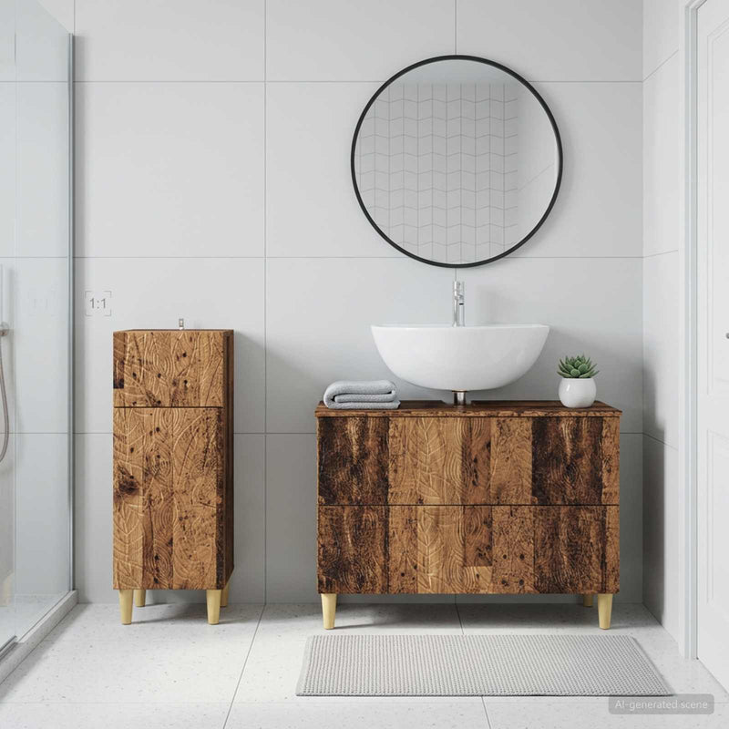 Set de dulapuri pentru baie, 2 piese DELFT Lemn vechi