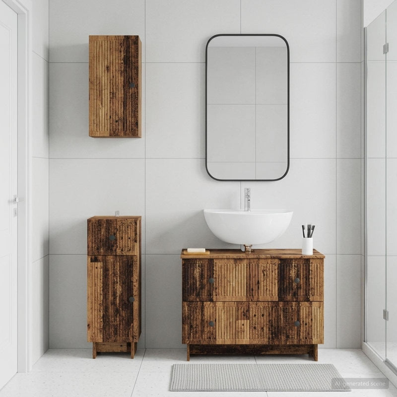 Set de cabinet pentru baie cu 3 piese EDE Lemn vechi