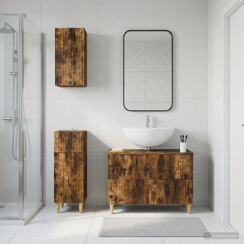 Set de cabinet pentru baie cu 3 piese ARNHEM Stejar fumuriu