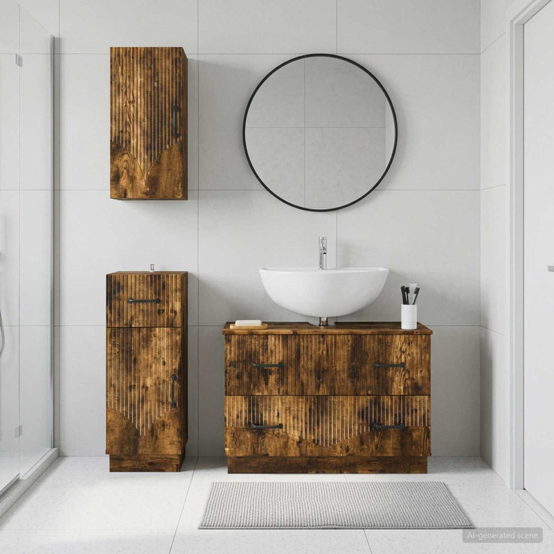 Set de cabinet pentru baie cu 3 piese HOORN Stejar fumuriu