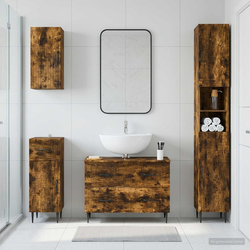 Set de dulapuri pentru baie, 4 piese HAARLEM Stejar fumuriu